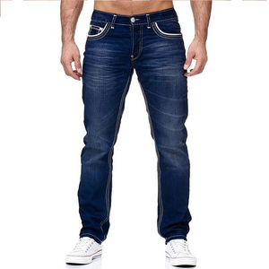 Jeans en denim de haute qualité, déchirés et ajustés, droits et stylés pour hommes, jeans streetwear à imprimé style hip hop, avec logo personnalisé - Product Image 5