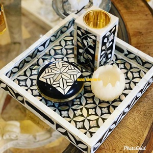 Colored Mother of Pearl Inlay Wooden Serving Tray | Handmade Ramadan <b>Eid</b> Decor Tray | Luxury Kitchenware Platter <b>Gift</b> Home Decor - Product Image 2