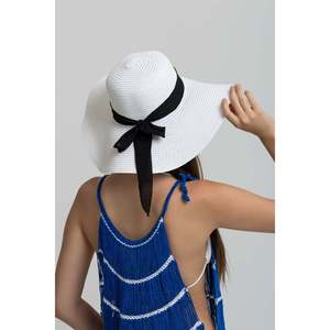 Chapeau de paille large blanc avec nœud HSR2081 - Blanc - Product Image 3