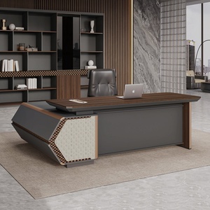 Bureau de direction moderne de luxe en forme de L, table de bureau pour manager, mobilier de bureau écologique en bois, grand bureau informatique avec cabine - Product Image 2