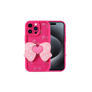 Coque en silicone rose foncé Netzy pour iPhone 15 Pro Max, protection de l'appareil photo, design figuratif, matériau PC, style INS, finition givrée - Product Image 1