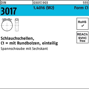 <b>Hose</b> <b>Clamp</b> DIN 3017 W2 Form C1 21-23/18 1.4016 Screw Electrogalvanized-50 Pieces - Product Image 1
