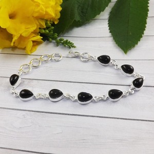 สร้อยข้อมือเทนนิสทำมือ925เงินสเตอร์ลิงสีดำพลอยนิลเครื่องประดับเงินชั้นดีสำหรับงานแต่งงานและของขวัญ - Product Image 2