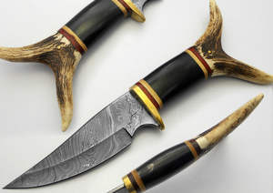 Cuchillo de caza personalizado DIY OEM de grado industrial de 8 pulgadas de acero de Damasco forjado con mango de cuerno, regalo para él, uso en exteriores - Product Image 4