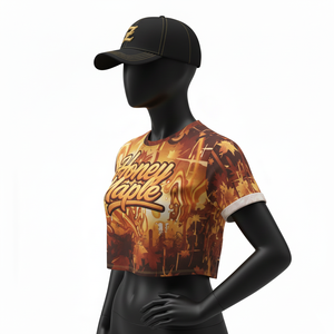 Camiseta Corta de Moda para Mujer, Tela Deportiva de Poliéster Ligero de Primera Calidad de 180 GSM, Color Marrón Amarillo con Logotipo Estampado - Product Image 3