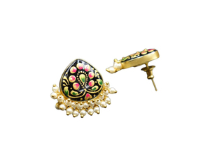 Material de latón de alta calidad y piedra chapada en oro, pendiente de tuerca pintado a mano, pendiente de joyería de diseño moderno para niñas y mujeres - Product Image 3