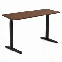 Bureau debout électrique minimaliste en acier et bois à double moteur dissimulé, 3 positions, pieds ovales, stable, hauteur réglable, ergonomique, assis-debout