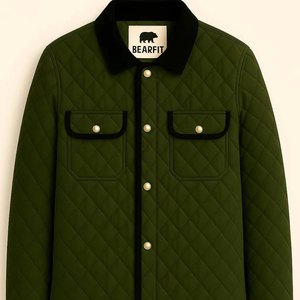 Bearfit Veste matelassée verte de grande taille pour hommes, décontractée, légère pour l'extérieur avec col montant, logo brodé personnalisé - Product Image 1