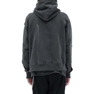 Hoodies personnalisés hip hop Streetwear Hole 100% coton lourd surdimensionné Old Wash Pullover Hole en détresse sweat à capuche vintage pour hommes - Product Image 5