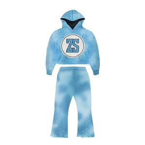 Premium 330 GSM Fleece Zipper Tracksuit Soft Sky Blue Gradient Fabric Custom Logo Embroidery Rhinestone <b>Detailing</b> - Product Image 5