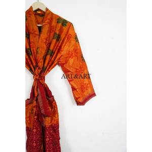 Elegant Floral Printed 100% Silk Kimono Robe Soft and Comfortable Bath Wrap Dress V-neck Drawstring Closure Spring Summer Autumn - Product Image 3