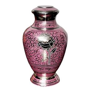 Urna Funeraria de Latón Esmaltado de Alta Calidad con Diseño de Rosas, Tamaño Grande de 25 cm de Alto con Caja de Terciopelo - Product Image 1