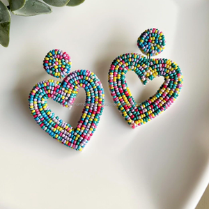 Valentine's Day Classic Ethnic Seed Bead Heart Shape Acrylic <b>Resin</b> Handmade Earrings From India for Women and Girls - Product Image 5