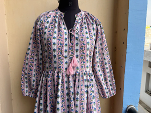 Bohème Chic Floral main bloc imprimé robe mi-longue 100% coton brodé gland décoré décontracté Maxi longueur été pour les femmes - Product Image 2
