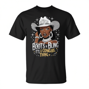 T-Shirt Promozionale Stile Western Country con Stampa Boots and Bling Cowgirl Thing, Abbigliamento Country - Product Image 2