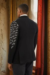 Costumes personnalisés noir de haute qualité avec broderie 2 pièces grande taille coupe ajustée formes simple boutonnage robe de mariée smoking pour hommes - Product Image 2