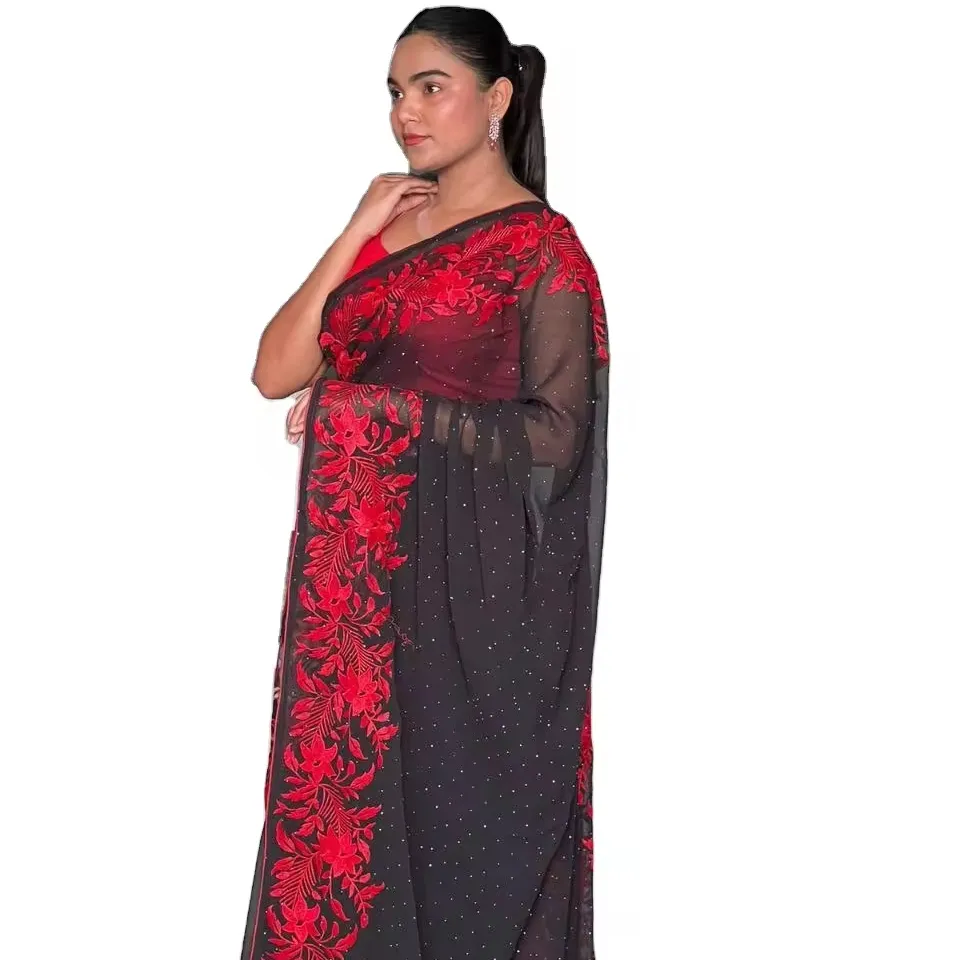 Ropa étnica pakistaní para mujer, hermosa Sari negra para niñas, trajes de lujo de calidad superior, lo mejor en 2024