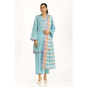 IUSTKSD-1244 Ensemble décontracté 3 pièces pour femme en jacquard brodé respirant pour le printemps/été, haut à manches trois quarts - Product Image 6