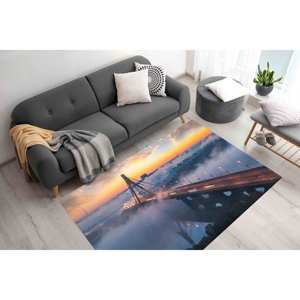 Alfombra Estampada con Paisaje Colorido: Diseño Vibrante de Cielo y Puente de Kiev, Ucrania, Alfombra de Chenilla - Product Image 1
