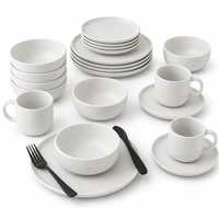 Service de vaisselle en céramique blanche 6 pièces avec ustensiles, assiettes et bols de couleur unie pour la maison, l'hôtel et le restaurant