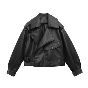 Veste en cuir PU pour femme printemps automne Manteau en cuir de moto coupe-vent décontracté pour femme - Product Image 5
