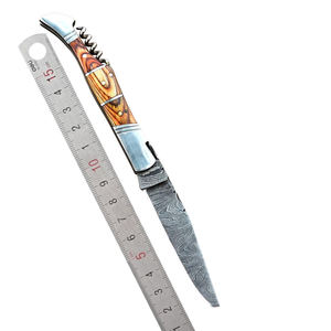 Gran oferta, cuchillo de bolsillo plegable de acero de Damasco hecho a mano personalizado, mango de madera de cuero, hermosos cuchillos para acampar al aire libre, soporte OEM - Product Image 1