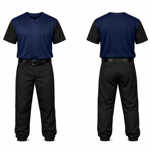Uniforme de baseball personnalisé en sublimation en gros, maillot et pantalon à rayures bleu marine avec boutons - Product Image 1