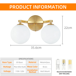 Modern Copper <b>Wall</b> Lamp <b>with</b> White Glass Shades E27 LED 3500K Warm <b>Light</b> for Bathroom <b>Wall</b> Mounted - Product Image 3