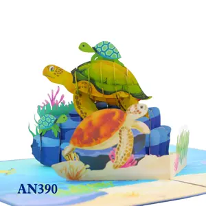 Familie Meeresschildkröten 3D Pop-Up-Karte handgefertigte Papierkunst 3D-Karte Großhandel neues Design benutzerdefiniertes Laserschnitt in Vietnam hergestellt