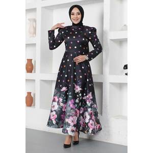 ชุดราตรีทรงบอลกาวน์ผ้าซาตินลายจุดดอกไม้สีดำ ไซส์ XS แต่งโครเชต์แบบธรรมชาติ ยาวลากพื้น เหมาะสำหรับงานแต่งงาน-MSW12251-2 - Product Image 3