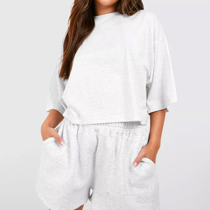 2025 nuevo diseño de algodón para mujer, pantalones cortos de verano de dos piezas, conjuntos de mujer, transpirable, antiestático, a rayas, informal, conjunto corto de dos piezas para mujer - Product Image 1