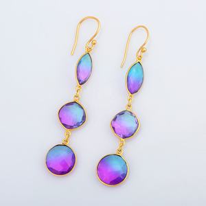 Haute qualité en gros classique multicolore Hydro Doublet pierre boucles d'oreilles longues plaqué or diamant perle fantaisie multi-taille goutte - Product Image 2