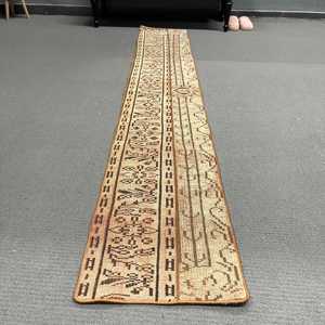 Turkish Vintage Rug, 1.3x8.2 ft Runner Rug, <b>Brown</b> Orange Plants & trees <b>Wool</b> Rug - Product Image 2