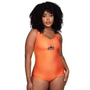 Maillot de bain une pièce pour femme, couleur mandarine, blocs de couleur, panneau contrasté, extensible, moderne, pour la plage - Product Image 3