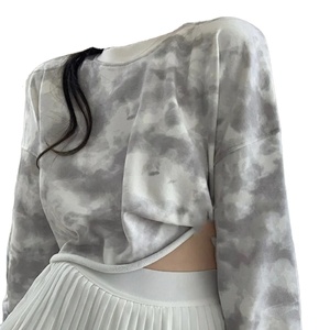 ผู้หญิงสบายๆหลวมไม่มีหมวกมัดย้อมHoodiesเสื้อO-คอฤดูใบไม้ผลิฤดูใบไม้ร่วงเซ็กซี่สั้นOutwearแฟชั่นทั้งหมดตรงกับ - Product Image 1