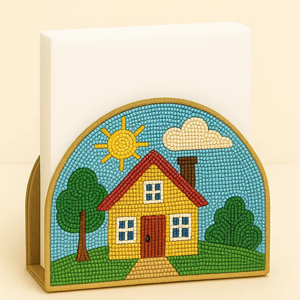 Alta calidad, bonita casa colorida y diseño de abalorios naturales, soporte de tejido con cuentas, servilletero bordado, hecho en La India 2025 - Product Image 1