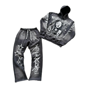 Nuevo Conjunto Deportivo de Moda para Hombre, Sudadera con Capucha Corta Personalizada, Bordado con Parches, Lavado, Desgastado, Estilo Urbano, Invierno, 100% Algodón, Jogger - Product Image 6