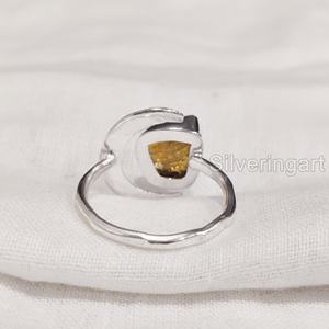 Rough <b>Stone</b> Jewelry Women's <b>Ring</b> Natural Raw Citrine Gemstone November Birthstone Crescent Moon <b>Ring</b> 925 Sterling <b>Silver</b> <b>Ring</b> - Product Image 5