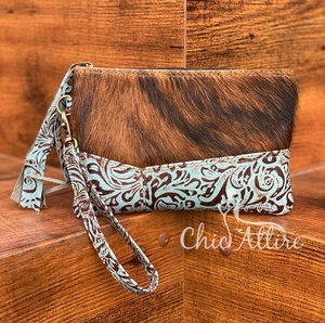 กระเป๋าคลัทช์หนังวัวขนสัตว์กระเป๋าคลัทช์สีแทนกระเป๋าเงินแกะสลักเครื่องมือแบบตะวันตกสำหรับมัดผม - Product Image 1