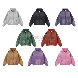 Slim Fit Plain High Quality Acid Washed Streetwear 400gsm Distressed Winter Sweatshirt Loose Oversized Men Zipper <b>Hoodie</b> - Product Image 6