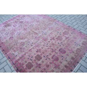 Alfombra turca vintage de 5,8x8,2 pies, respaldo de látex de lana púrpura rosa, 9x12, estilo rectangular Tabriz, abstracto para entrada, pasillo, sala de estar - Product Image 4