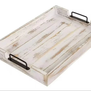 Plateau de service en bois de pin fait à la main Design de forme rectangulaire attrayant pour la cuisine Assiette en bois décorative de nourriture de mariage - Product Image 1