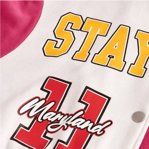 Chaqueta Varsity Acolchada Corta para Mujer, Diseño de Béisbol, con Parches Bordados, de Felpa de Algodón Tejido de Primera Calidad, Resistente al Viento - Product Image 4