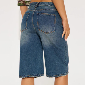 Logo personnalisé OEM Short en jean taille haute croisée pour femmes, coupe ample, respirant, lavé, été, décontracté, bermuda - Product Image 2