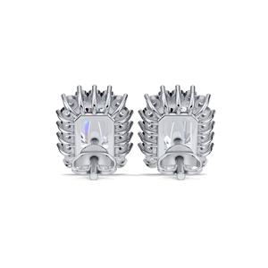 1.24CT Emerald Cut Double Halo Diamond Stud <b>Earrings</b> 925 <b>Solid</b> Sterling <b>Silver</b> Screw Back Luxury Bridal Fine Jewelry - Product Image 2