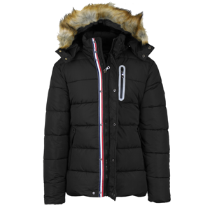 Men's Casual Winter Standard Tech Puffer <b>Jacket</b> with Zipper Closure Chest Pocket & Detachable Faux <b>Fur</b> <b>Hood</b> - Product Image 1