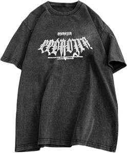 เสื้อยืดโอเวอร์ไซส์ลายกราฟิกสไตล์ Y2K ลุควินเทจสตรีทแวร์ แขนสั้น สีดำ ผ้าฝ้าย เสื้อยืดลำลอง พิมพ์ลายดิจิทัล - Product Image 1