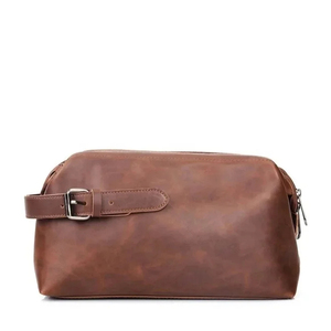 Bolsa de Aseo de Cuero Vintage, Tamaño Mediano, Cierre de Cremallera, Diseño Duradero con Correa, para Viajes de Hombre - Product Image 3