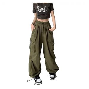 Street-Wear Plus-Size Retro-Casual Loose-Wide Longed Pants Pantalones de carga transpirables de moda de verano para mujer - Product Image 1