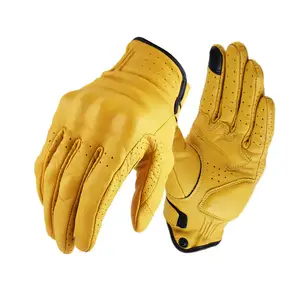 האחרון עיצוב אופנוע כפפות ב צהוב צבע מלא אצבעות בני עור אמיתי כפפות עם לוגו מותאם אישית